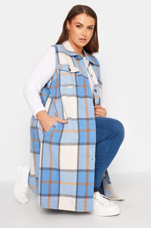 LIMITED COLLECTION Curve Blue Checked Longline Sleeveless Shacket_D.jpg