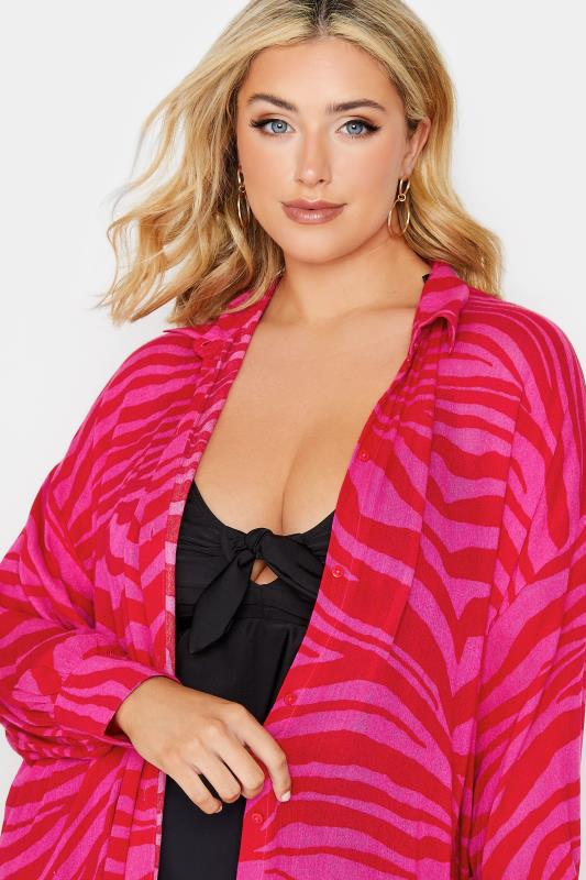 YOURS Plus Size Pink Animal Print Crinkle Beach Shirt | Yours Clothing 5