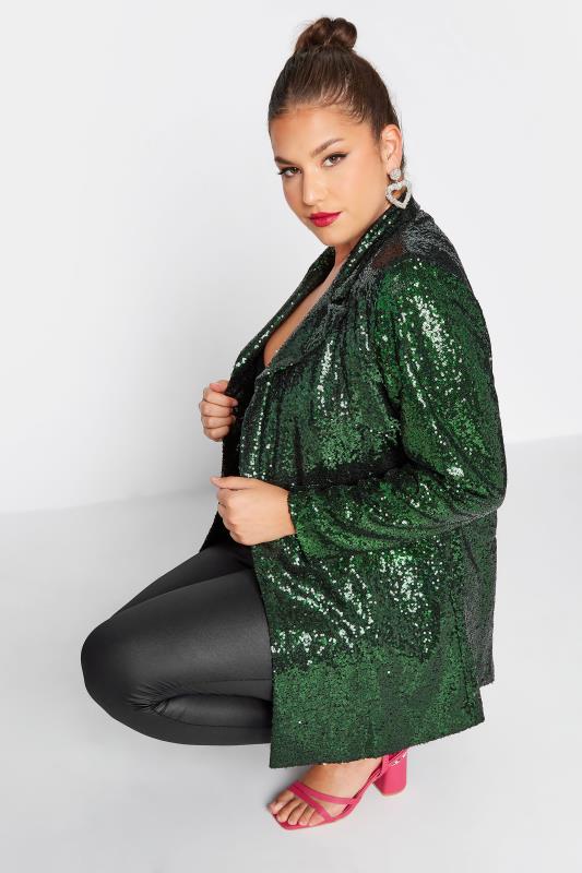 Curve Emerald Green Sequin Blazer | Yours Clothing 4