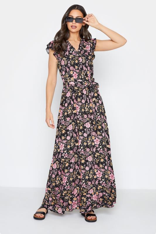 LTS Tall Black Floral Frill Maxi Dress_B.jpg