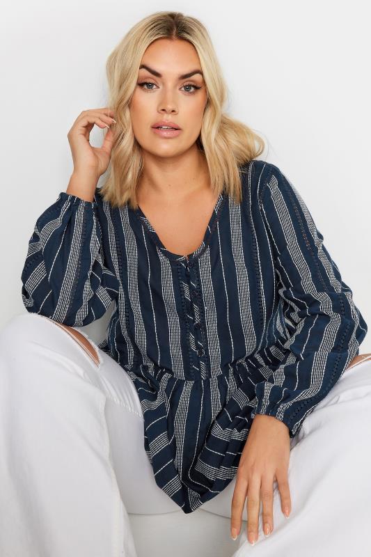 YOURS Plus Size Blue Contrast Stitch Blouse | Yours Clothing 5