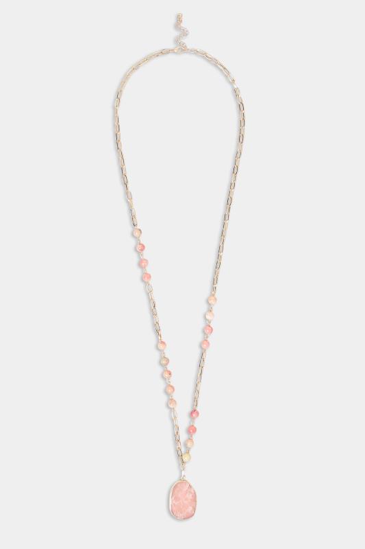 Gold & Pink Crystal Pendant Beaded Long Necklace | Yours Clothing 2