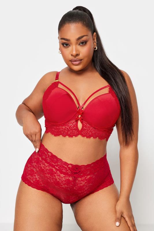 Plus Size  YOURS Curve Red Lace Strap Detail Padded Longline Bra