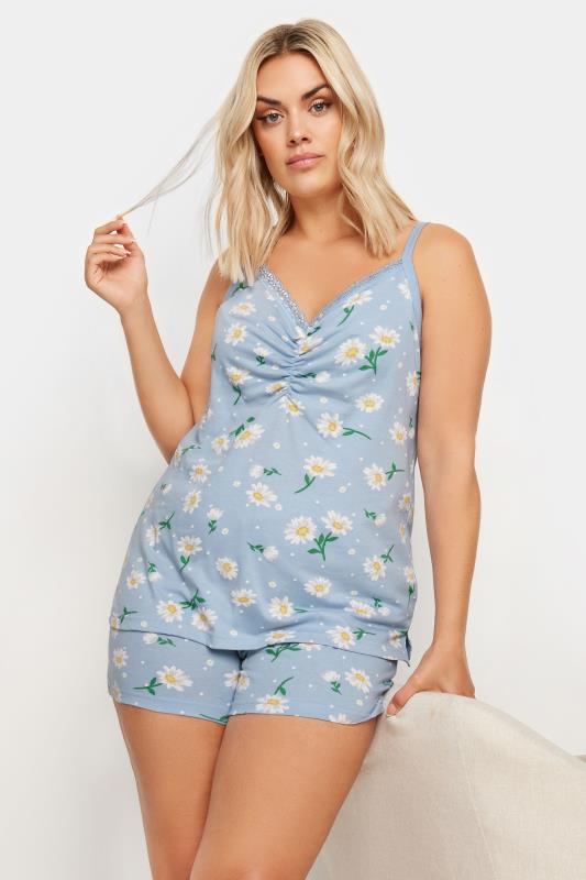 YOURS Plus Size Blue Daisy Print Cami Pyjama Set | Yours Clothing 1