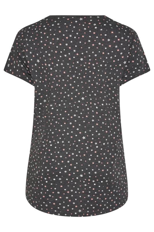 Plus Size Grey Star Print Dipped Hem Pyjama Top | Yours Clothing 6