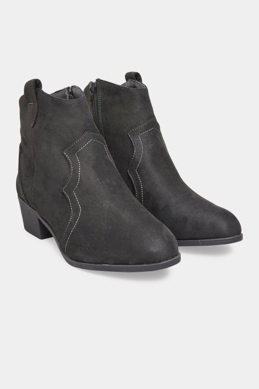 Black Vegan Faux Suede Western Ankle Boots In Extra Wide EEE Fit 2