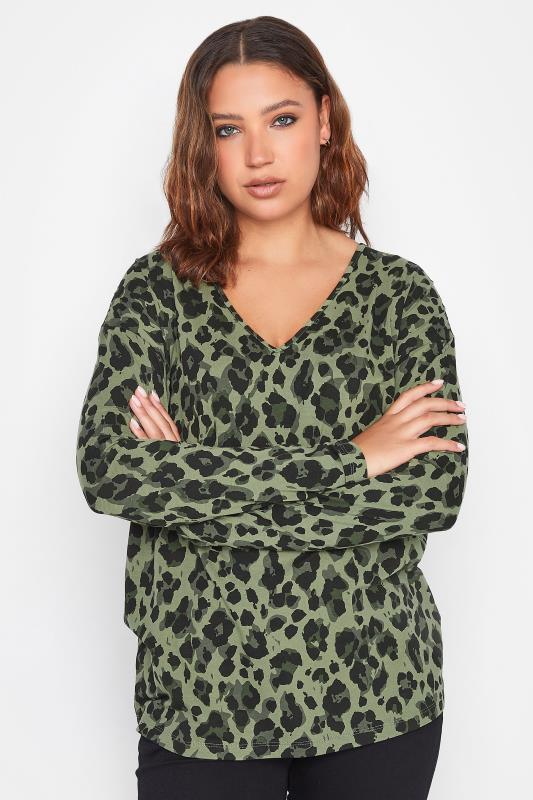 LTS Tall Women's Khaki Green Leopard Print Top | Long Tall Sally 4