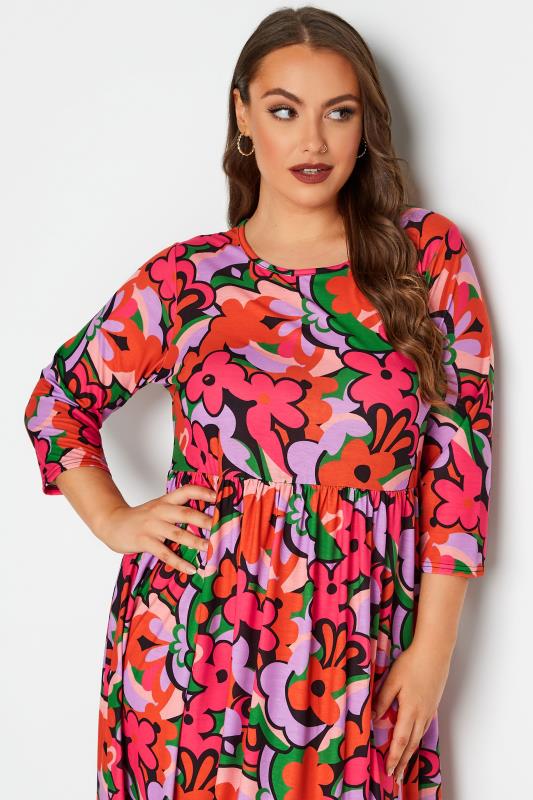 LIMITED COLLECTION Plus Size Pink Abstract Floral Print Midaxi Dress | Yours Clothing 4