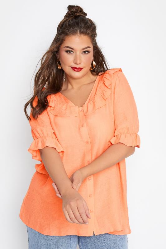 LIMITED COLLECTION Curve Orange Frill Blouse_A.jpg