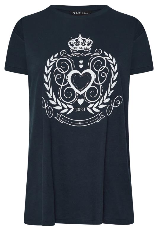 YOURS Plus Size Navy Blue Crown Print T-Shirt | Yours Clothing 6