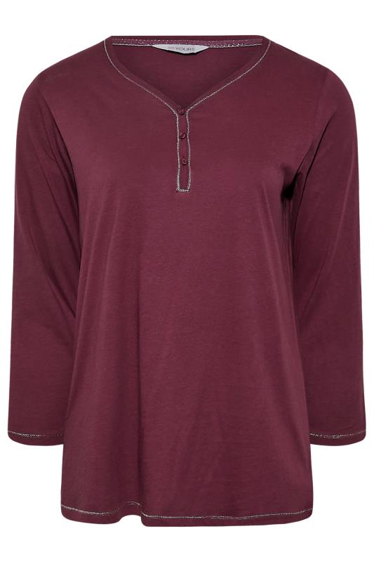 Plus Size Long Sleeve Burgundy Red Pyjama Top | Yours Clothing  8