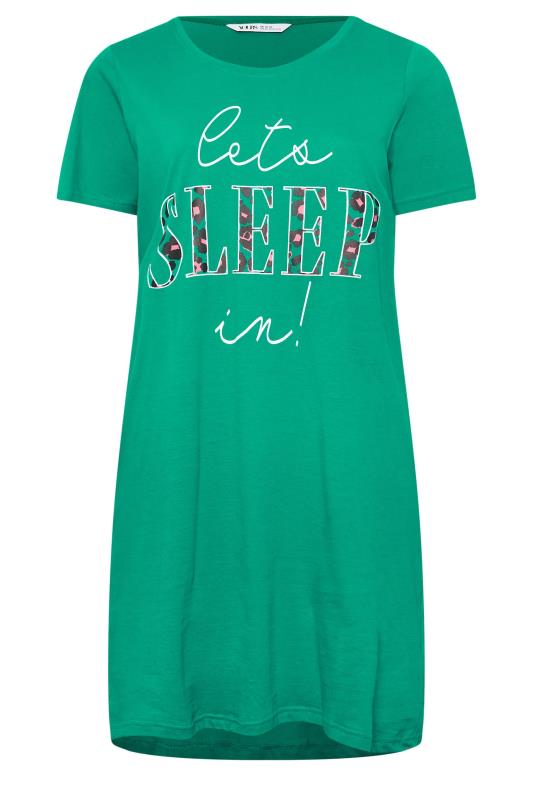 YOURS Plus Size Green 'Let's Sleep In' Slogan Nightdress | Yours Clothing 5