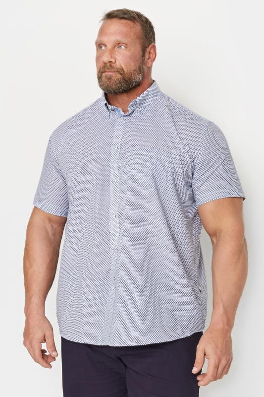 KAM Big & Tall Blue Geometric Print Short Sleeve Shirt | BadRhino 1