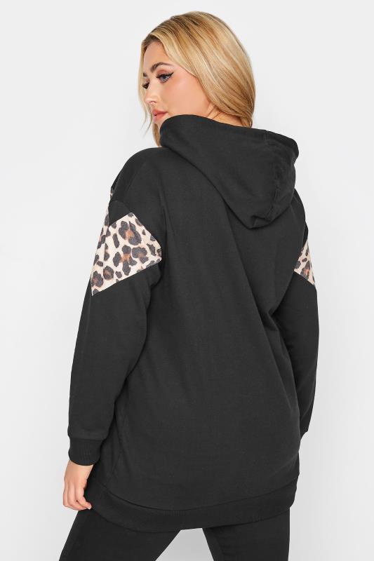Plus Size Black Leopard Print Panel Hoodie | Yours Clothing  3