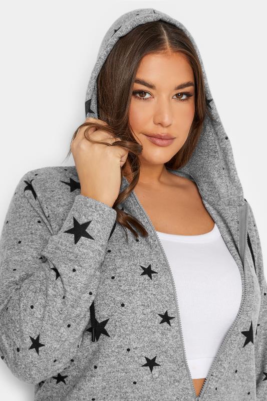 Plus Size Grey Marl Star Print Zip Hoodie | Yours Clothing 4
