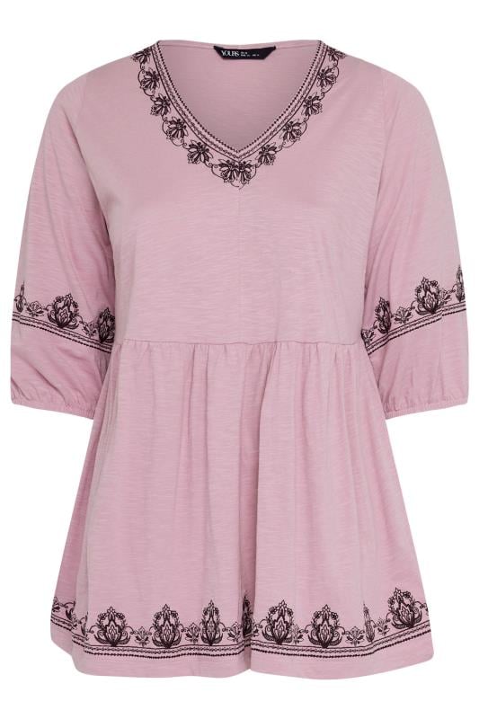 YOURS Plus Size Pink Embroidered Floral Smock Top | Yours Clothing  6