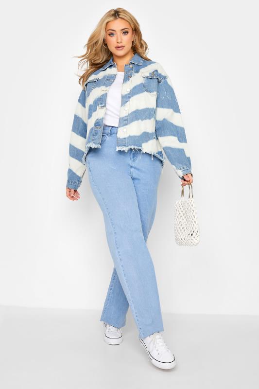 Plus Size Blue Bleach Stripe Denim Jacket | Yours Clothing 2