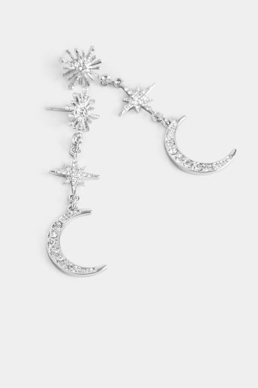 Silver Diamante Star & Moon Earrings | Yours Clothing 3