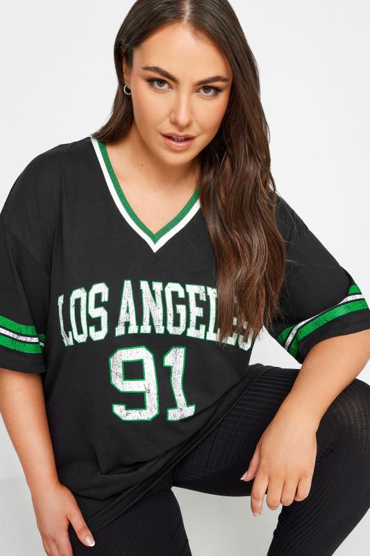 YOURS Plus Size Black 'Los Angeles' Slogan Varsity T-Shirt | Yours Clothing 5