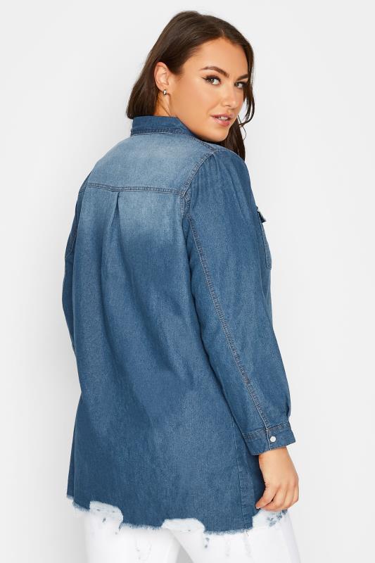 Plus Size Blue Distressed Denim Shirt | Yours Clothing  3