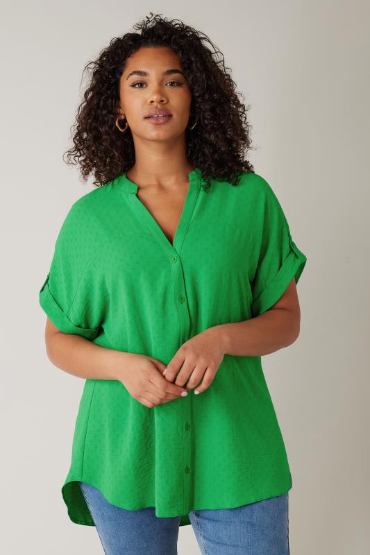 EVANS Plus Size Green Short Sleeve Blouse | Evans 1