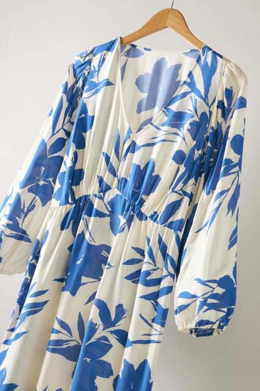 EVANS Plus Size Blue & White Floral Print Midi Dress | Evans 7