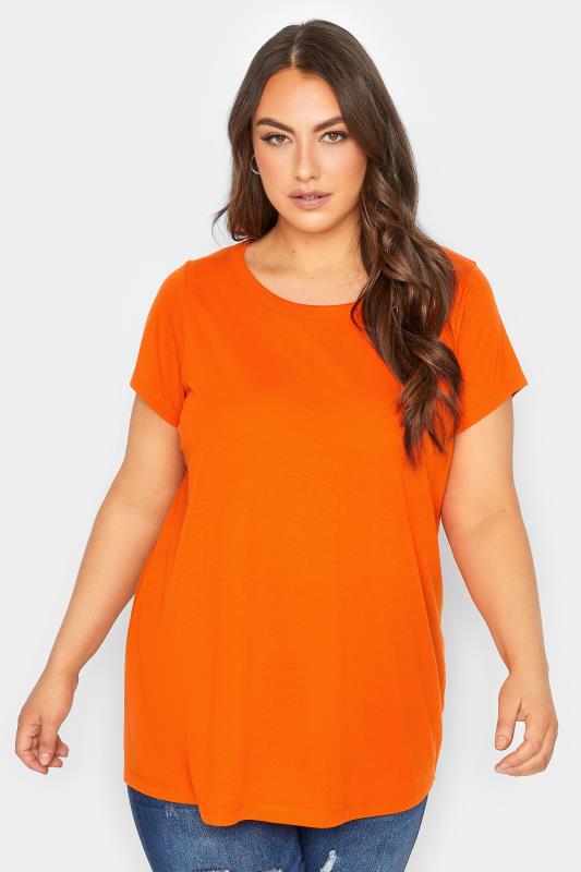 YOURS Curve Plus Size Orange Basic T-Shirt | Yours Clothing  1
