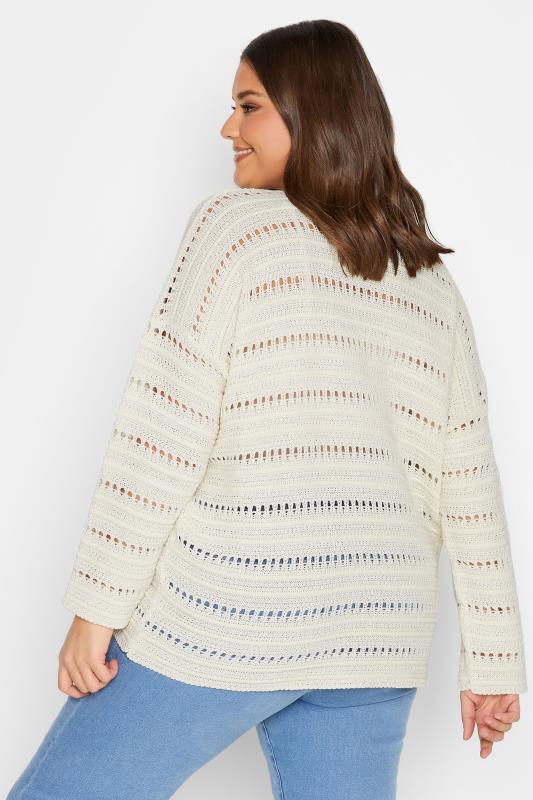 YOURS Curve Plus Size Cream Crochet V-Neck Jumper | Yours Clothing  3