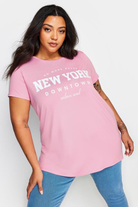Plus Size  YOURS Curve Pink 'New York' Slogan T-Shirt