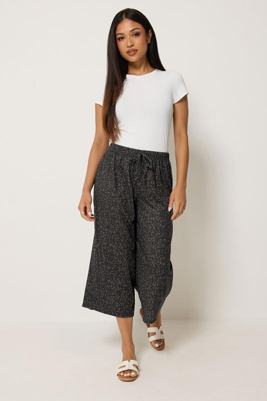 M&Co Petite Brown Animal Print Wide Leg Culottes | M&Co 1