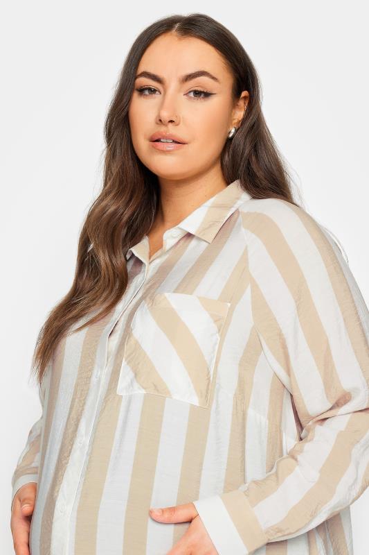 BUMP IT UP MATERNITY Plus Size Beige Brown Stripe Shirt | Yours Clothing 4