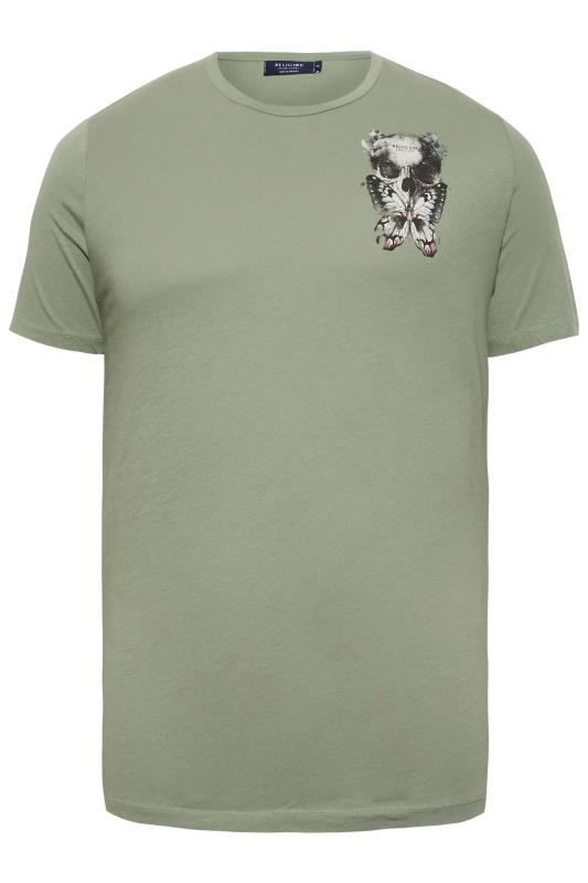 RELIGION Big & Tall Green Butterfly Skull Print T-Shirt | BadRhino 4