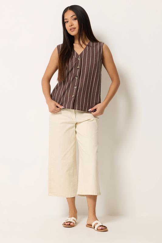 M&Co Petite Chocolate Brown Stripe Button Front Vest Top | M&Co 2