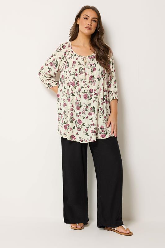 YOURS Plus Size Ivory White Floral Tie Detail Top | Yours Clothing 1