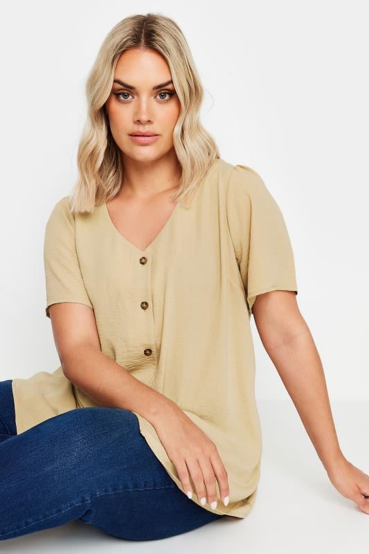 Plus Size  YOURS Curve Natural Brown Button Up Blouse