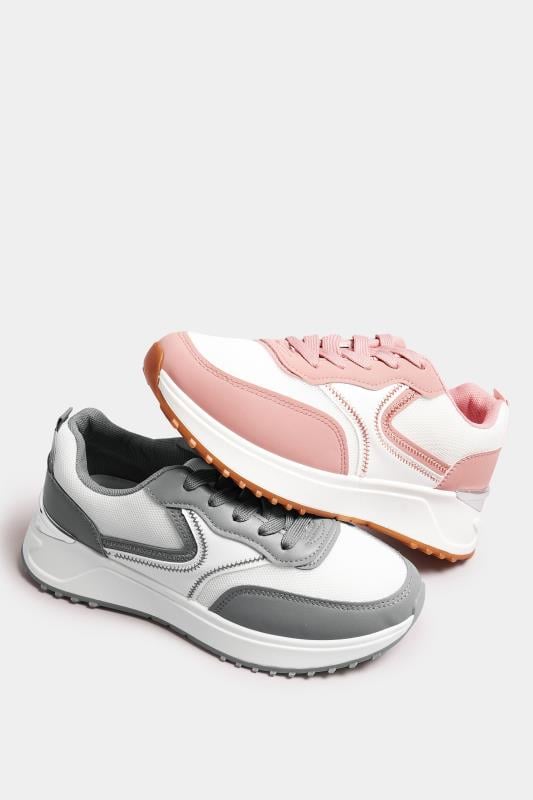 White & Pink Contrast Chunky Trainers In Wide E Fit | Yours Clothing 6