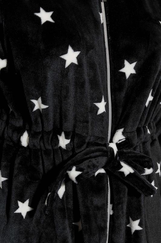 Plus Size Black Star Print Zip Through Dressing Gown | Yours Clothing 6