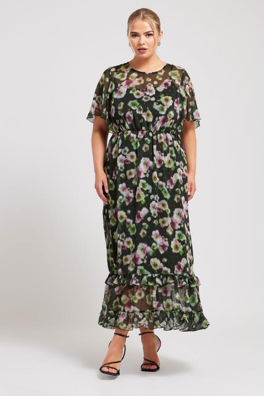 YOURS LONDON Plus Size Black Floral Print Maxi Smock Dress | Yours Clothing 2