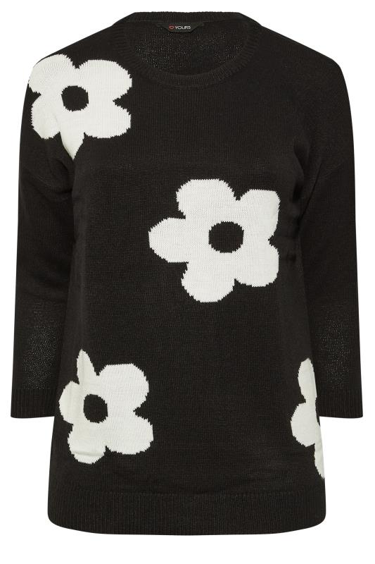 Plus Size Black Flower Jacquard Knitted Jumper | Yours Clothing 6