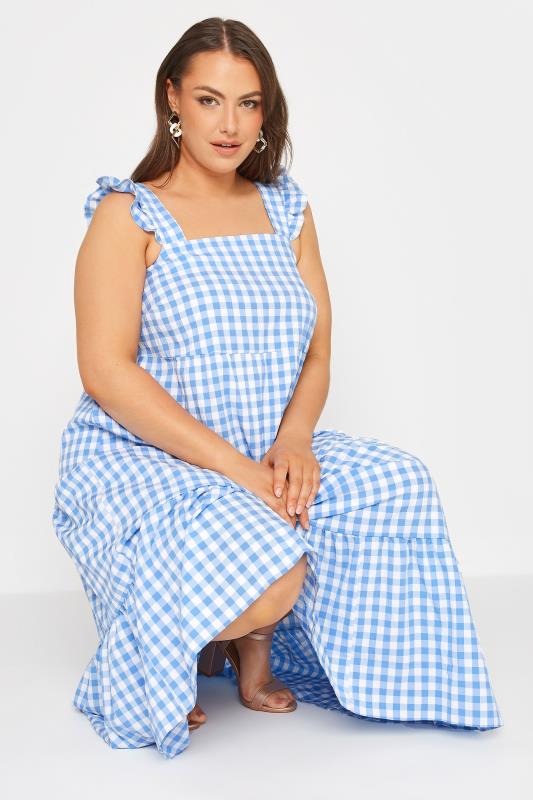 YOURS LONDON Curve Blue Gingham Frill Dress 4