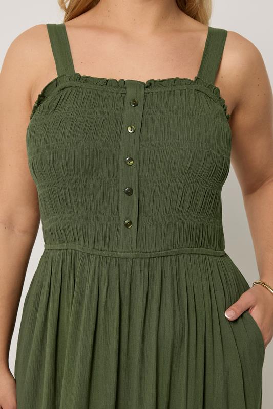 YOURS Plus Size Olive Green Shirred Placket Dress | Yours Clothing 4