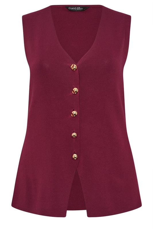 EVANS Plus Size Berry Red Knitted Waistcoat 6