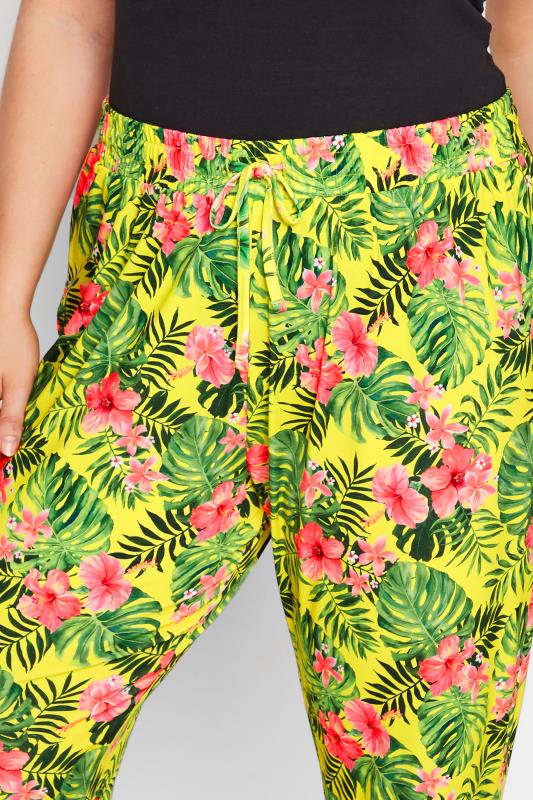 Curve Yellow Tropical Print Drawstring Trousers 3