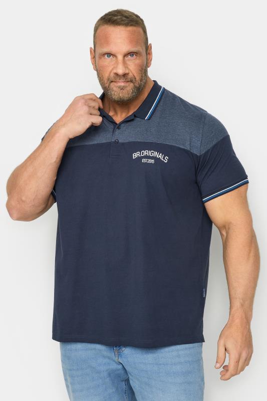  Grande Taille BadRhino Navy Blue 'Originals' Cut & Sew Polo Shirt