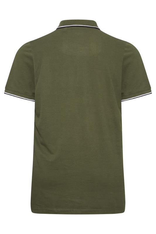 BadRhino Big & Tall Khaki Green Essential Tipped Polo Shirt 4