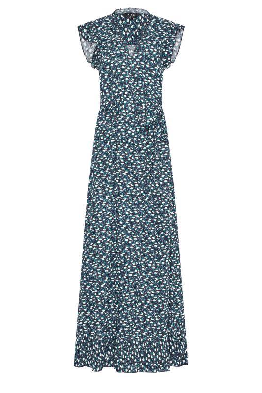 LTS Tall Navy Blue Daisy Print Frill Maxi Dress 6