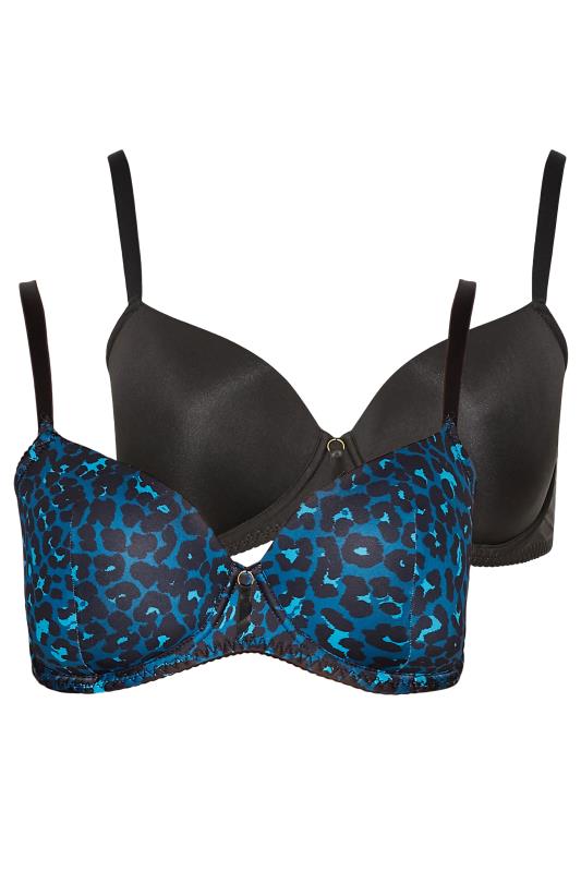 2 PACK Blue & Black Leopard Print Wired T-Shirt Bras | Yours Clothing 5