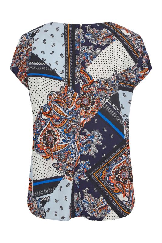 Plus Size Blue Paisley Print Short Sleeve Top | Yours Clothing  6