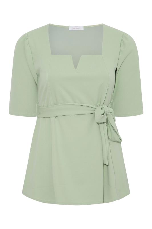 YOURS LONDON Plus Size Sage Green Notch Neck Peplum Top | Yours Clothing 6