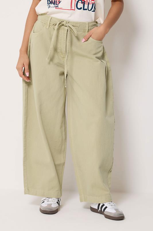 PixieGirl Petite Women's Sage Green Tie Waist Wide Leg Jeans | PixieGirl  1